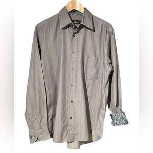 Bugatchi Uomo Shirt Gray Paisley Flip Cuff Button Up Long Sleeve Relaxed Fit